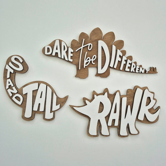 DinoRAWR Wall Signs – Set of 3, Inspirational Dinosaur Wooden Room Decor
