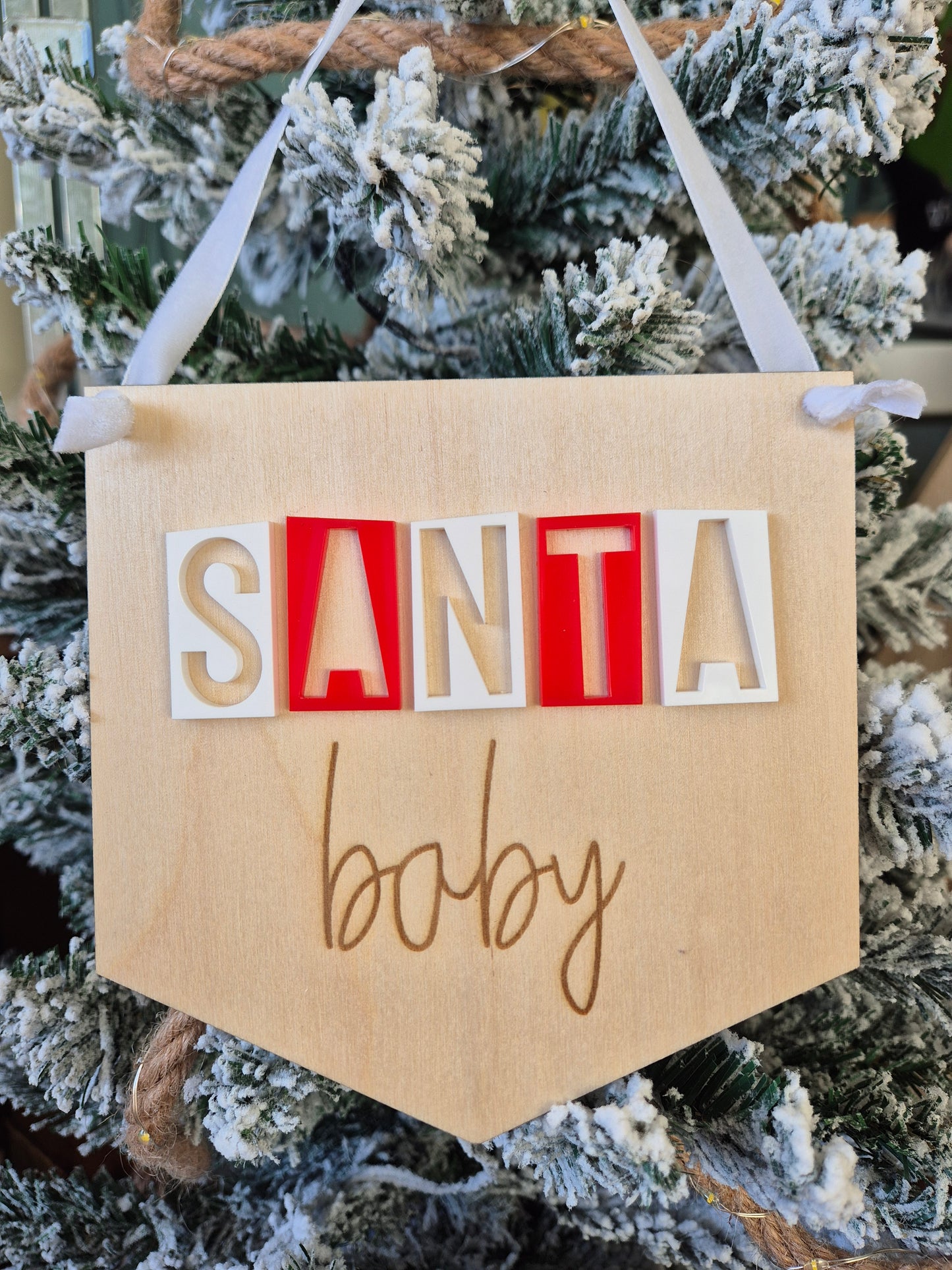 Santa Baby Retro Acrylic and Wooden Flag Hanging Sign
