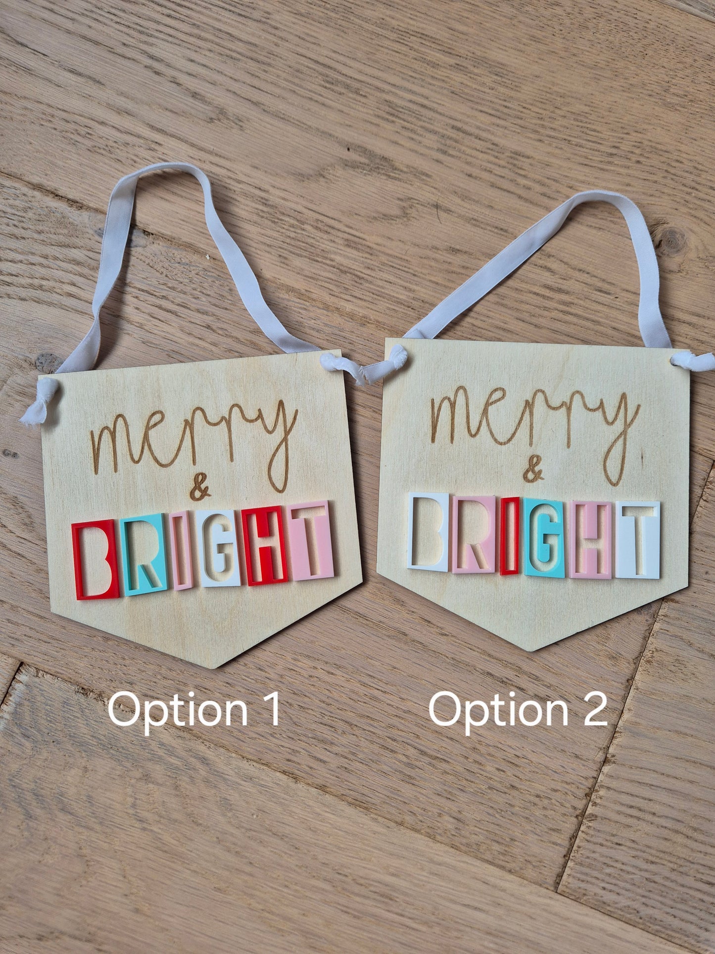 Merry & Bright Retro Acrylic and Wooden Flag Sign