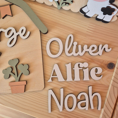 Personalised Cow Barn Name Sign - Farm-themed Nursery and Playroom Shelf Sitter and Door Sign