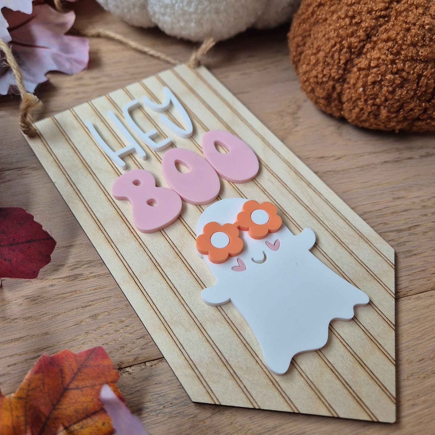 Hey Boo Hanging Sign - Acrylic Pinstripe Banner