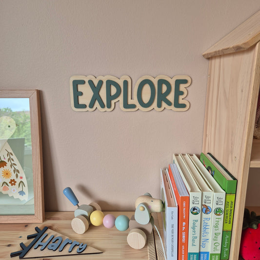 Double Layer 'Explore' Wall Sign - Hand-painted Wooden Phrase