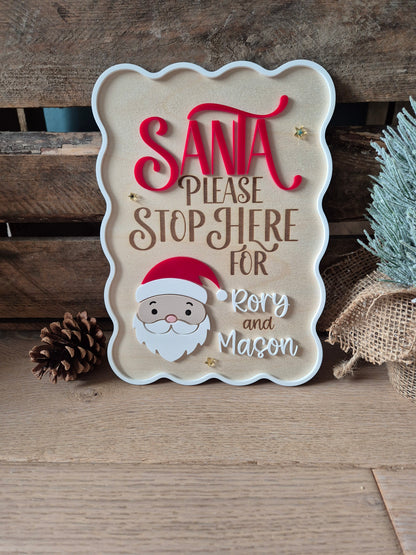 Christmas Traditions Santa Please Stop Here Sign - Personalised Retro Plaque