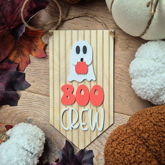 Boo Crew Hanging Sign - Acrylic Pinstripe Banner