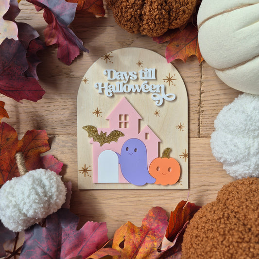 Halloween Pink Countdown Sign - Pastel Ghost Halloween Decor