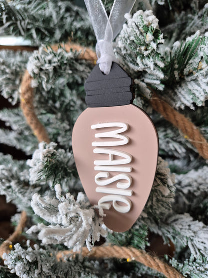 Christmas Lightbulb Hanging Ornament - Personalised Name Gift Tag