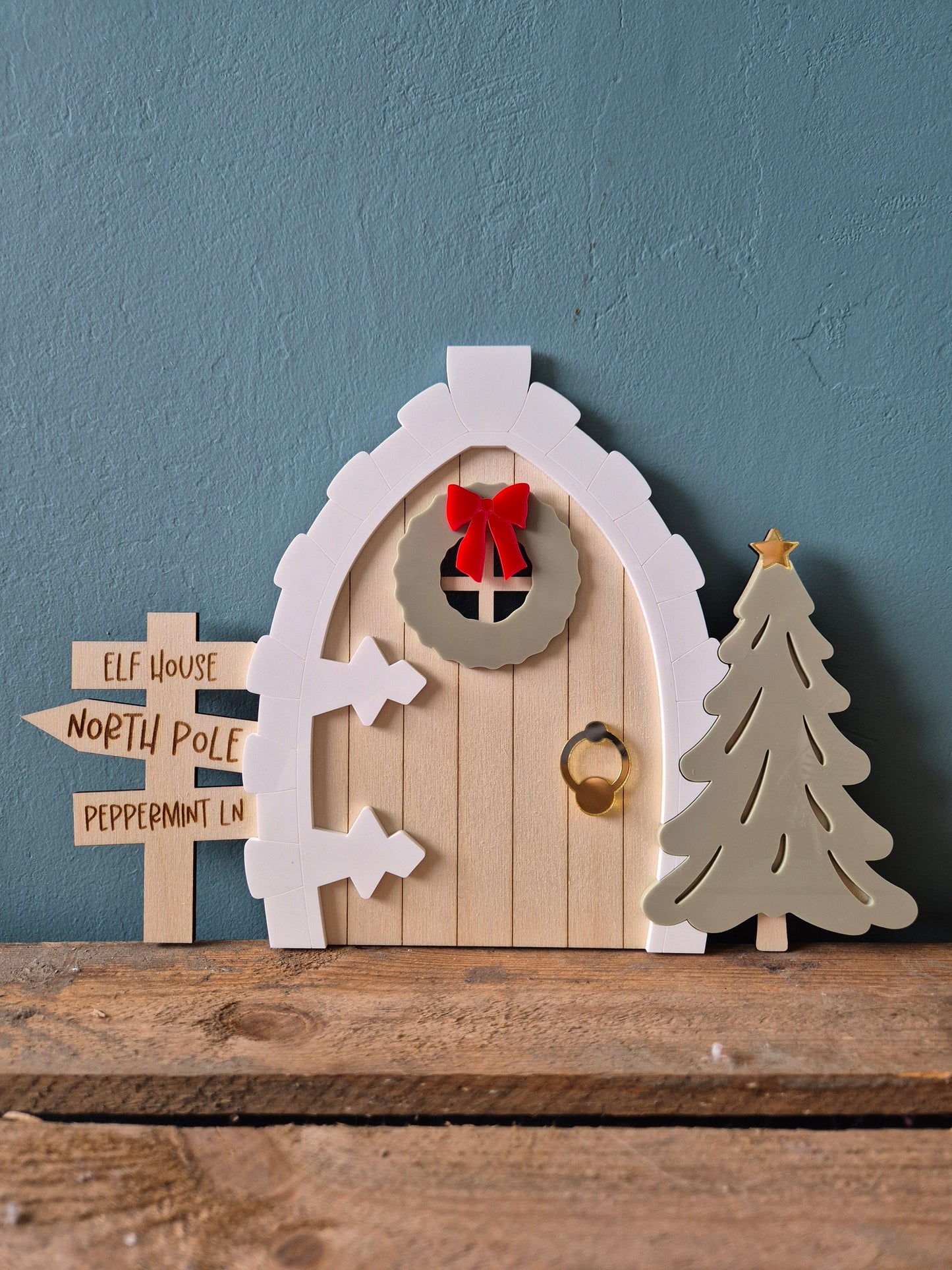 Christmas Elf Door Personalised Decoration - Wooden Elf Arrival Scene