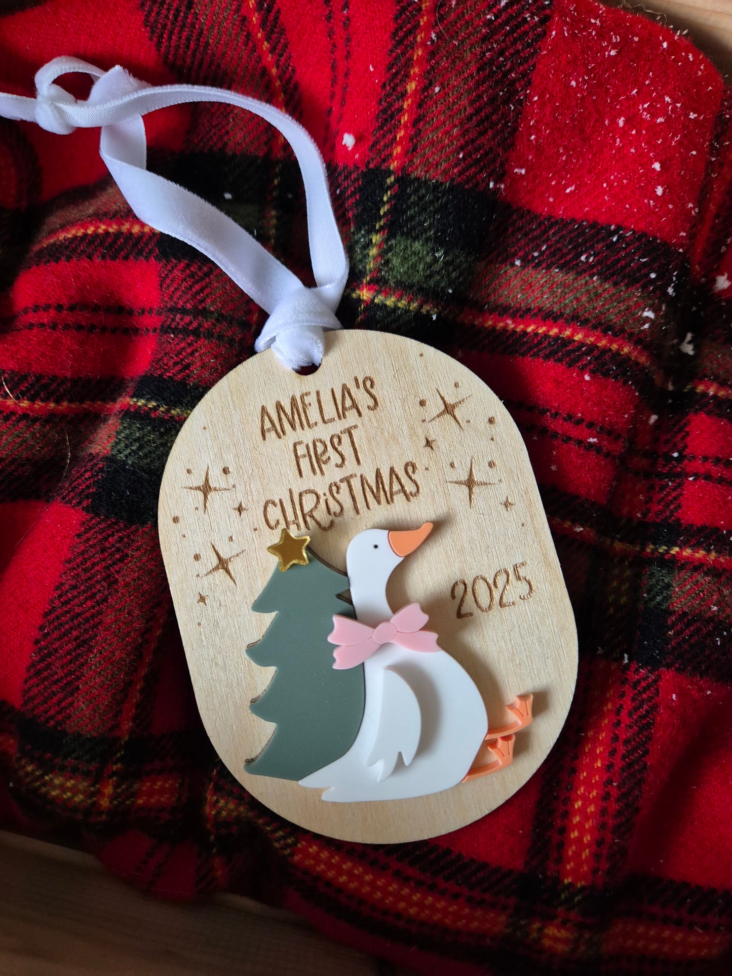 Baby's First Christmas Hanging Ornament - Personalised Silly Goose Tree Decoration