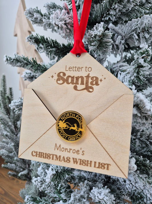 Christmas Traditions Letter to Santa Hanging Tree Ornament - Personalised Silver or Gold Dear Santa Decoration