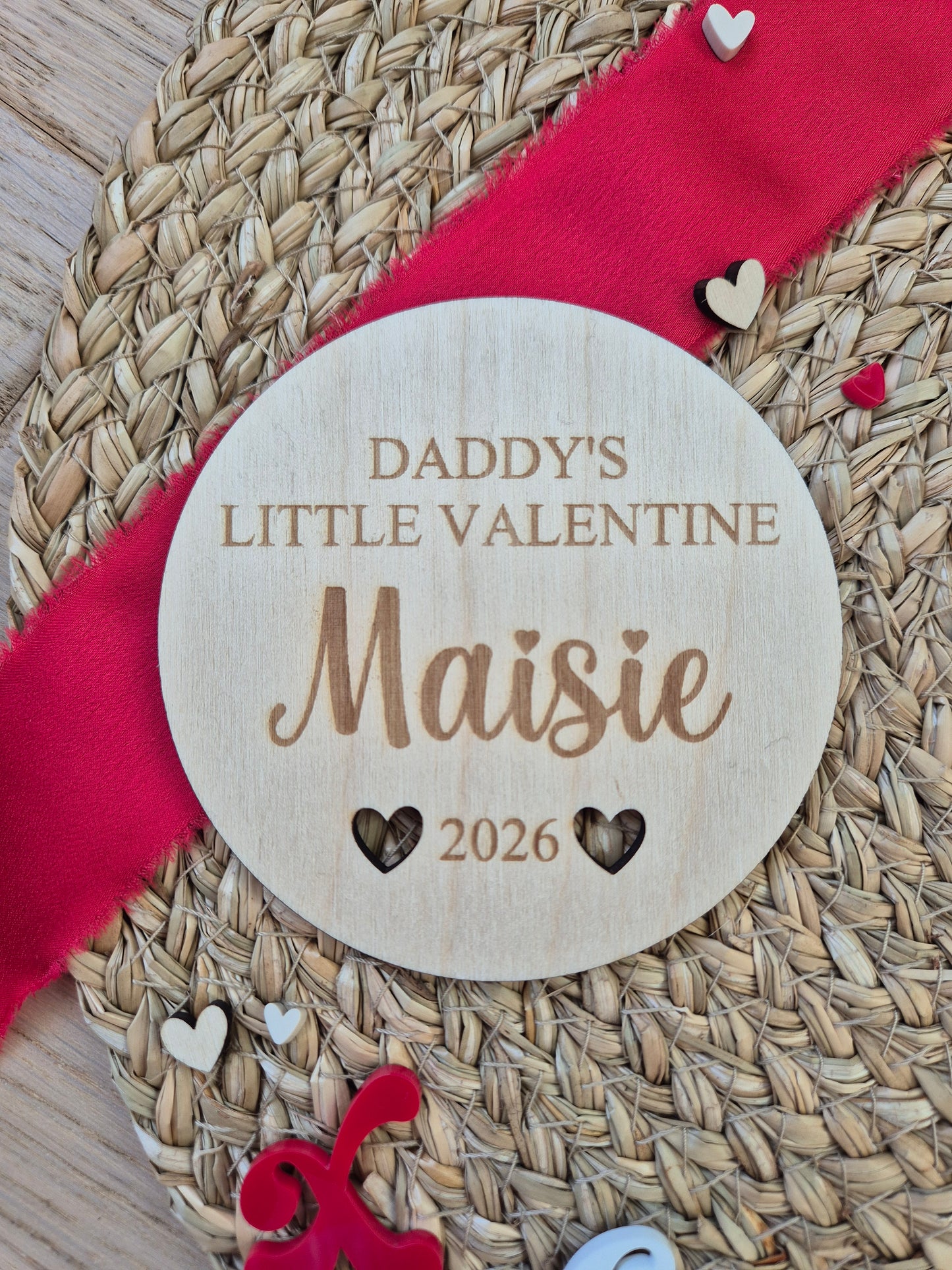 Little Valentine's Engraved Wooden Heart or Disc - Personalised Milestone Photo Prop Keepsake