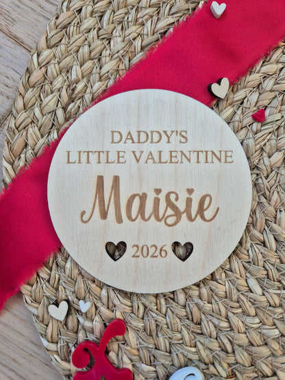 Little Valentine's Engraved Wooden Heart or Disc - Personalised Milestone Photo Prop Keepsake