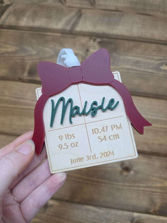 Personalised Birth Stats Present Ornament - Baby's First Christmas Tree Decoration