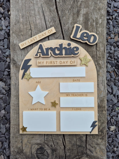 Personalised Lightening Bolt Back to School Board - Reusable Wooden and Acrylic Sign