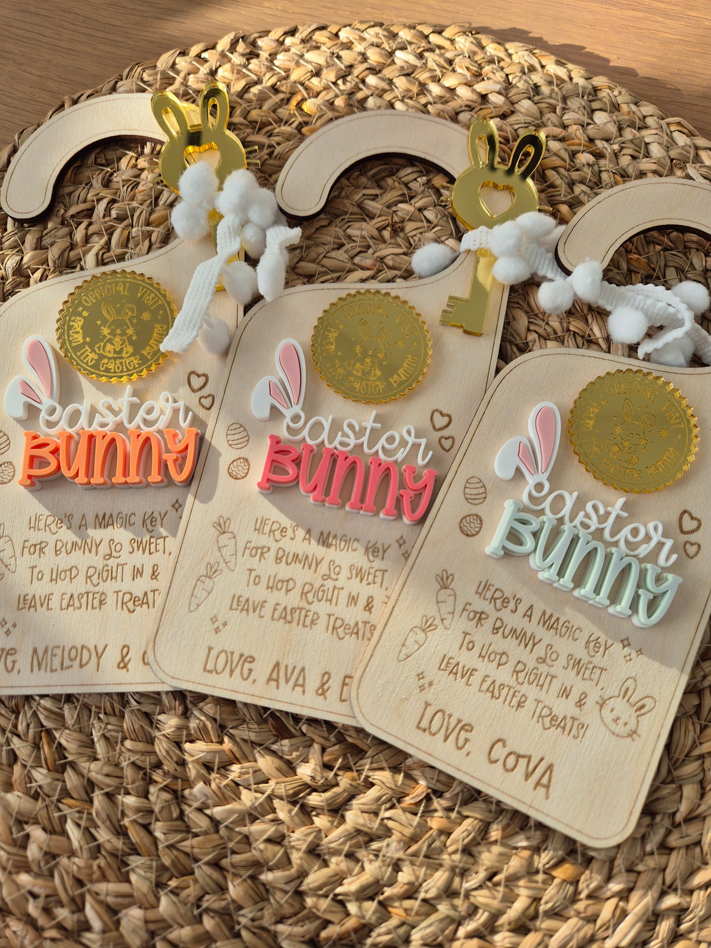 Personalised Easter Bunny Magic Key Door Hanger - Wooden and Acrylic Decoration