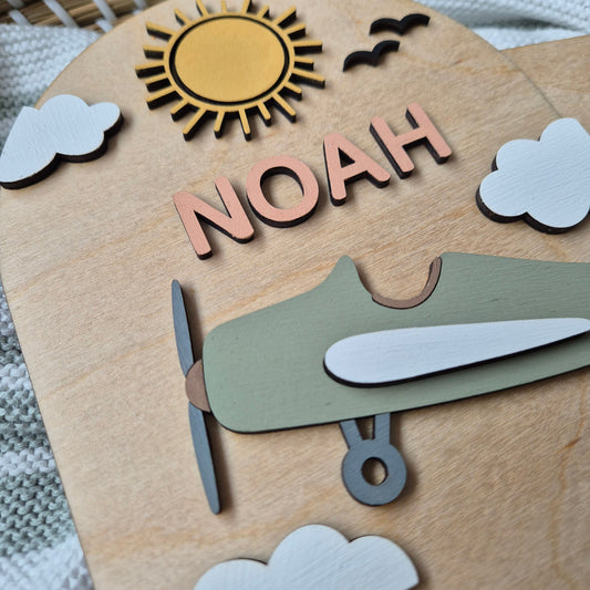Personalised Wooden Height Chart - Vintage Aeroplane Growth Ruler for Nurseries and Playrooms