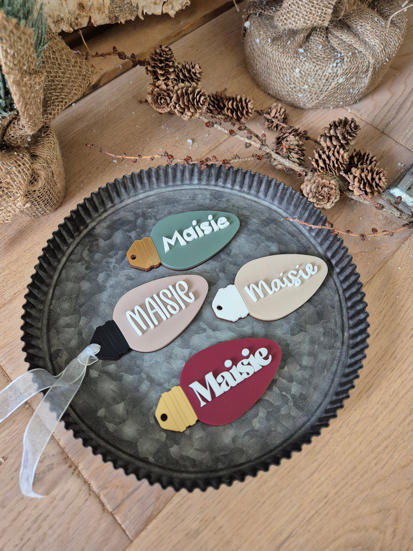 Christmas Lightbulb Hanging Ornament - Personalised Name Gift Tag