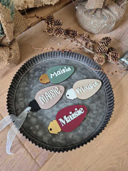 Christmas Lightbulb Hanging Ornament - Personalised Name Gift Tag