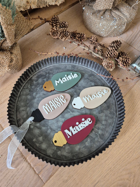 Christmas Lightbulb Hanging Ornament - Personalised Name Gift Tag