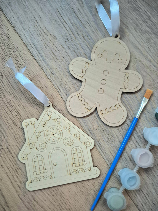 Paint Your Own Christmas Ornament Kit - Kids Painting Kit, Set of 2 Shapes with Paint, Brush and Ribbon