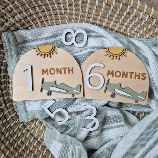 Vintage Plane Interchangeable Milestones Arch Plaques - Wooden Photo Props