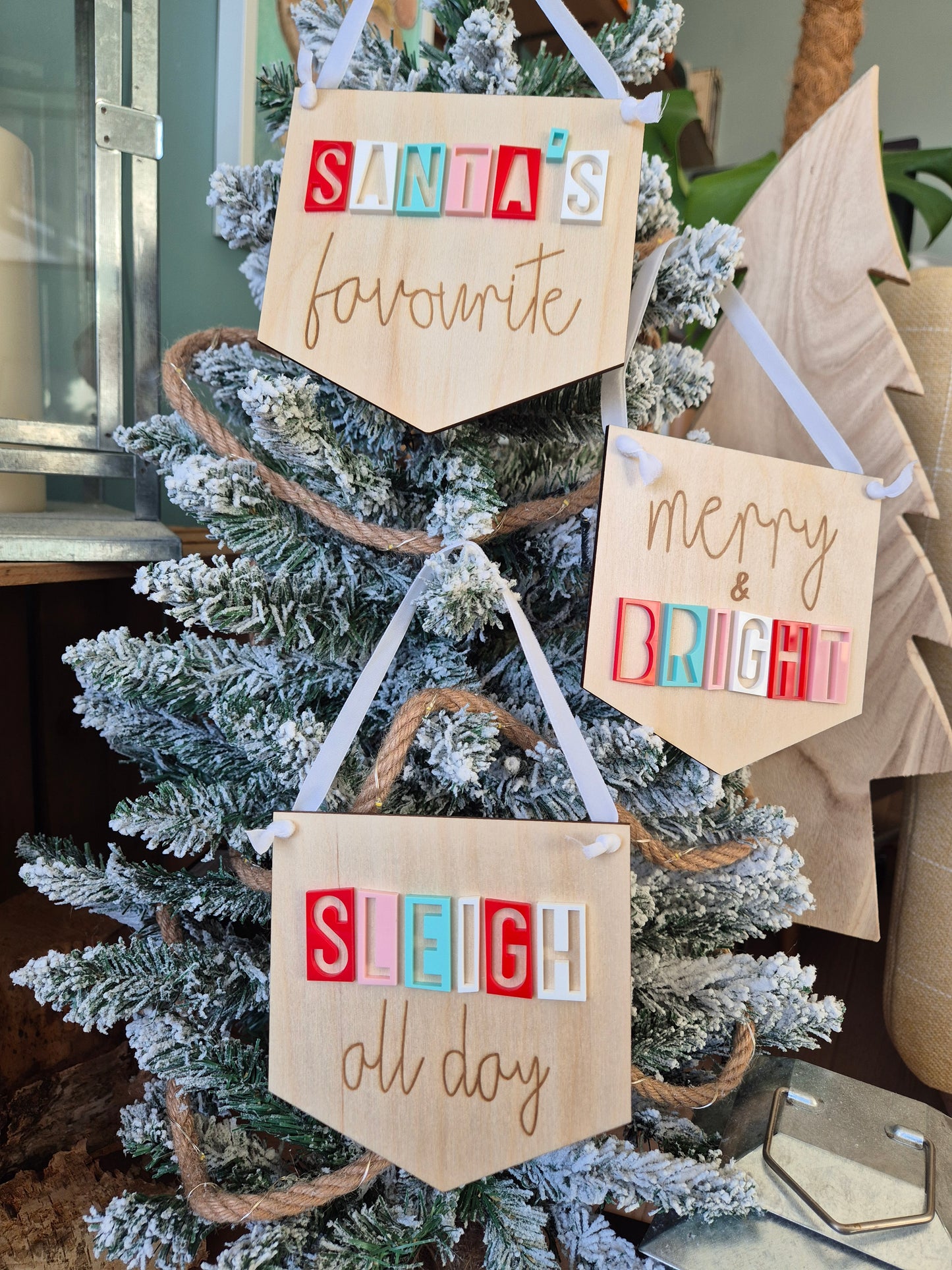 Merry & Bright Retro Acrylic and Wooden Flag Sign