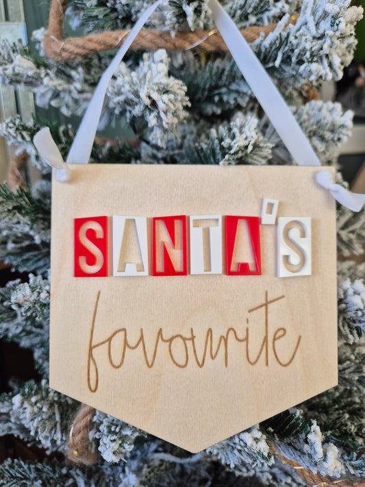 Santa's Favourite Retro Acrylic and Wooden Flag Sign