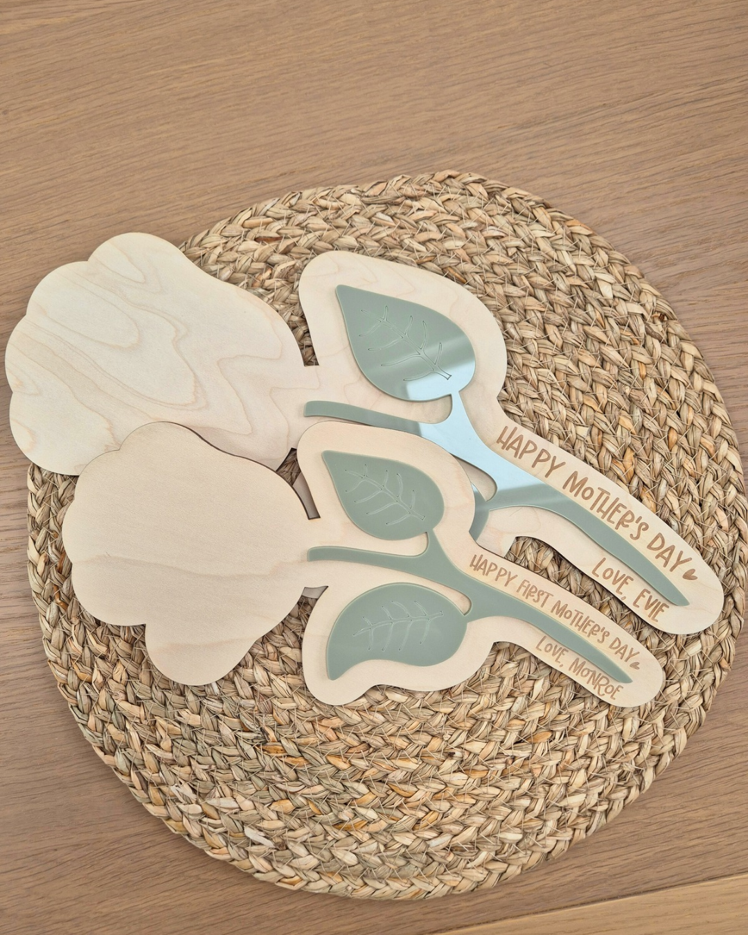 First Mother's Day Baby Handprint Keepsake - Personalised Wooden and Acrylic Flower Stem