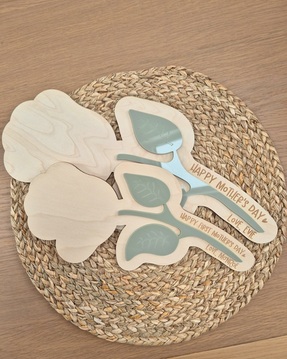 First Mother's Day Baby Handprint Keepsake - Personalised Wooden and Acrylic Flower Stem