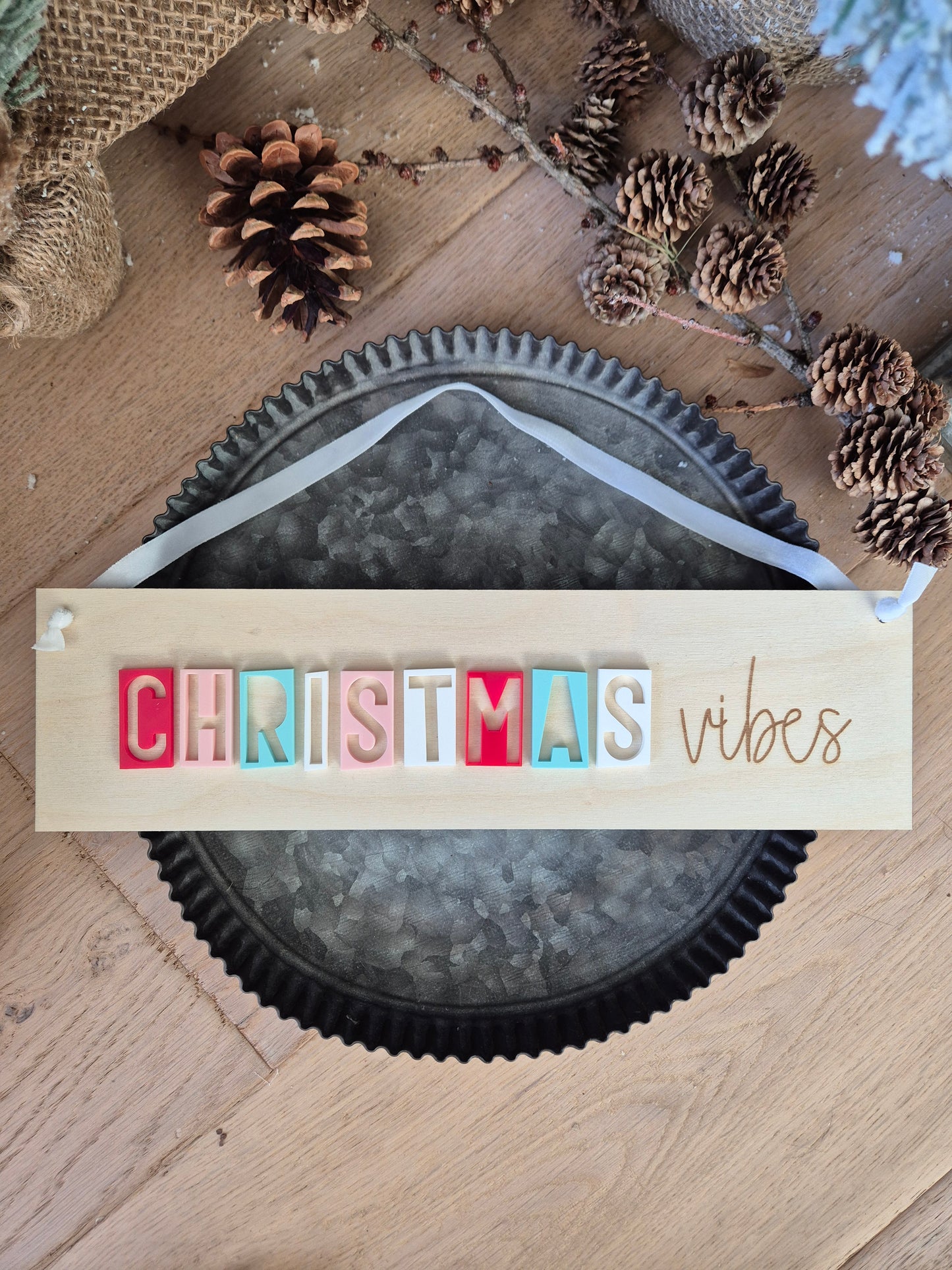Christmas Vibes Retro Acrylic and Wooden Hanging Sign