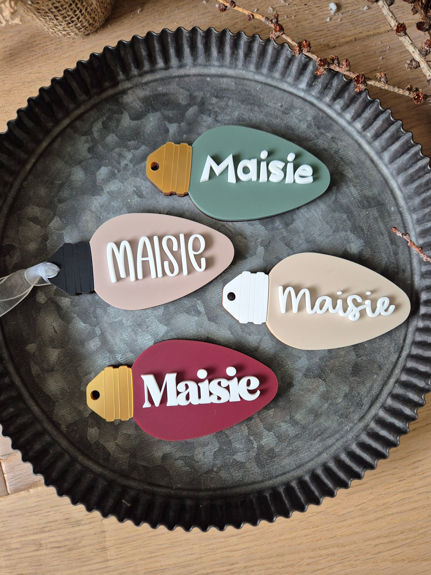 Christmas Lightbulb Hanging Ornament - Personalised Name Gift Tag