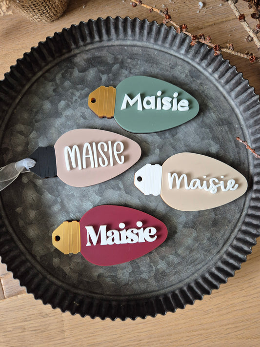 Christmas Lightbulb Hanging Ornament - Personalised Name Gift Tag