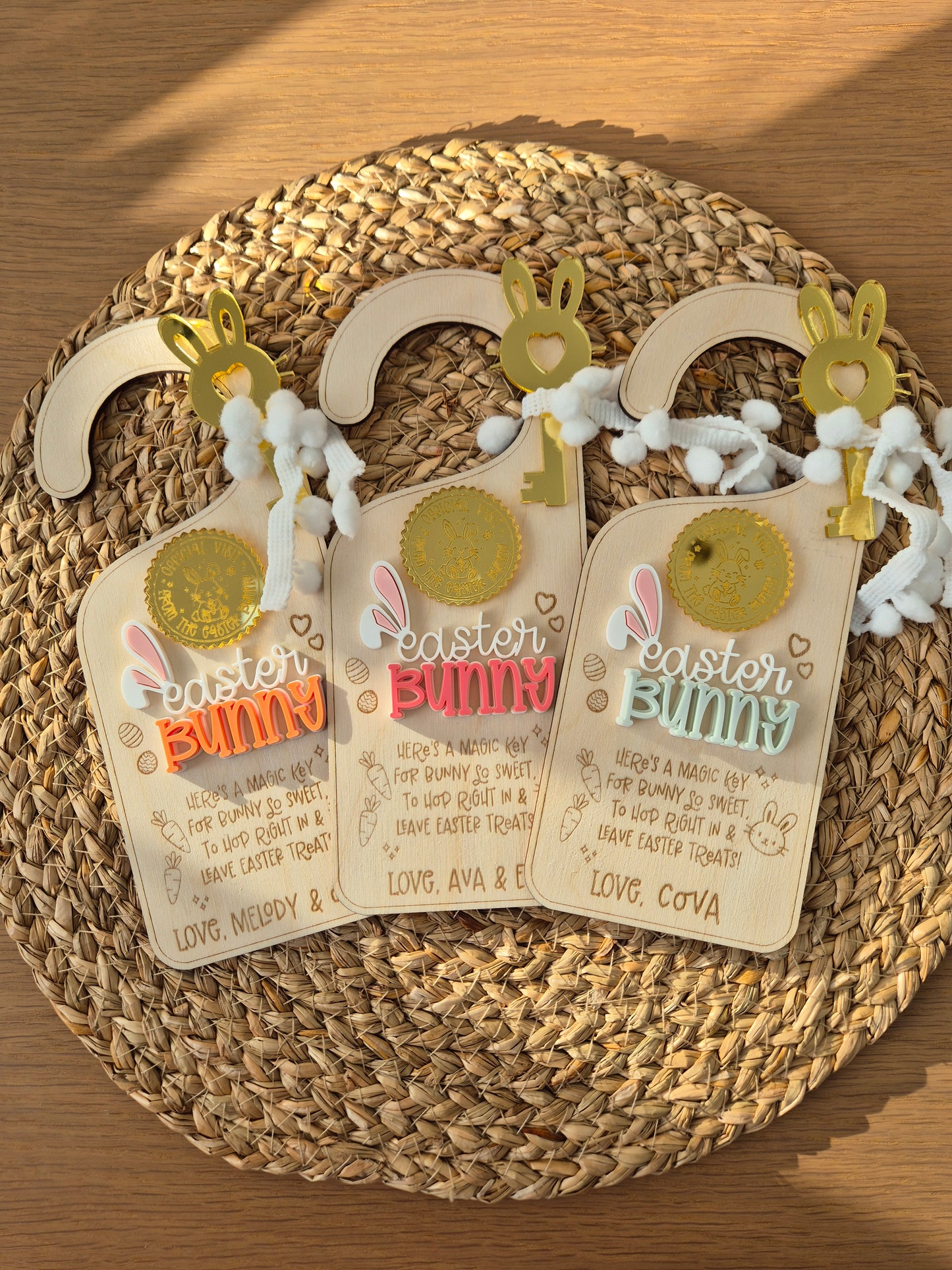 Personalised Easter Bunny Magic Key Door Hanger - Wooden and Acrylic Decoration