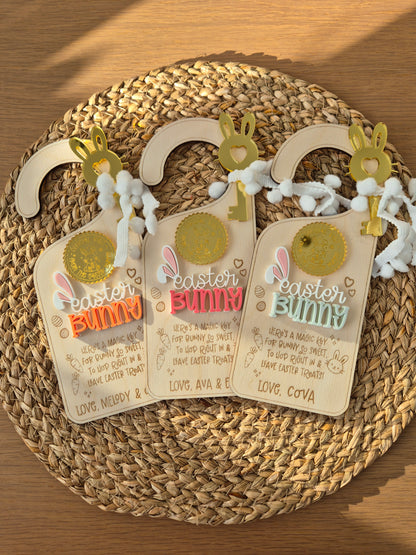 Personalised Easter Bunny Magic Key Door Hanger - Wooden and Acrylic Decoration