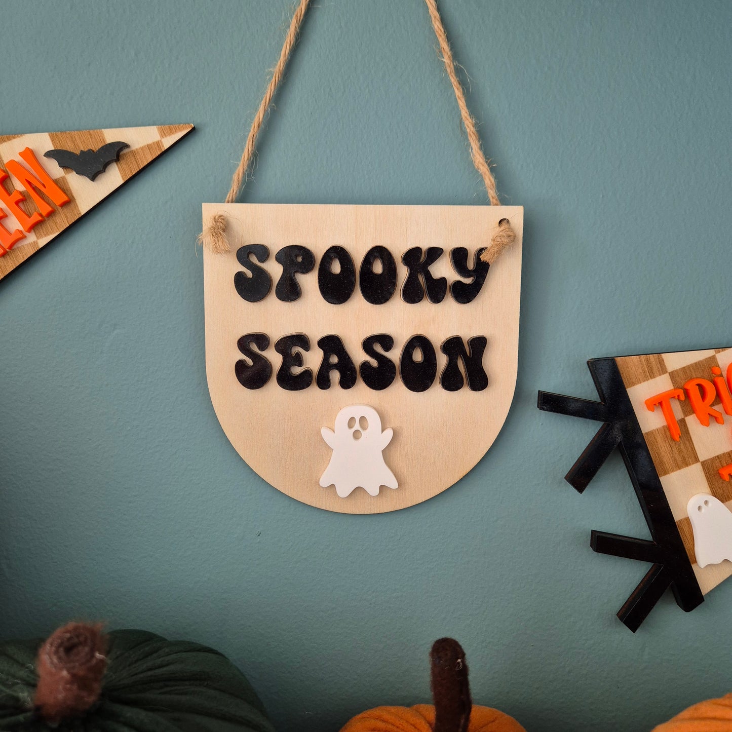 Spooky Season Hanging Sign | Wooden and Acrylic Halloween Decor