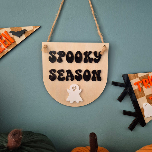 Spooky Season Hanging Sign | Wooden and Acrylic Halloween Decor