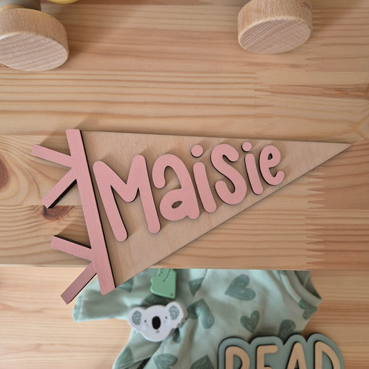 Personalised Wooden Pennant Flag - Custom Name Sign