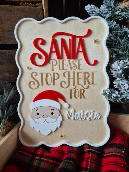 Christmas Traditions Santa Please Stop Here Sign - Personalised Retro Plaque
