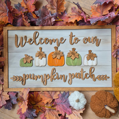 'Welcome to our Pumpkin Patch' Personalised Sign | Large Rustic Wooden Family Wall Art