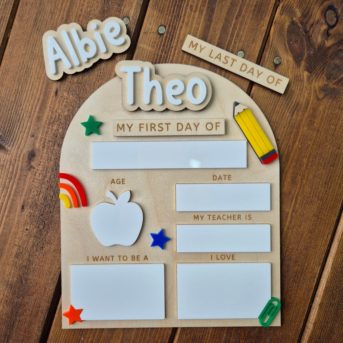 Personalised Back to School Board Pencil Theme Layout 2 - Reusable Wooden and Acrylic Sign