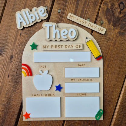 Personalised Back to School Board Pencil Theme Layout 2 - Reusable Wooden and Acrylic Sign