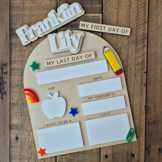 Personalised Back to School Board Pencil Theme Layout 2 - Reusable Wooden and Acrylic Sign
