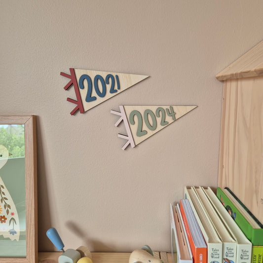Birth Year Wooden Pennant Flag - Personalised Keepsake Banner