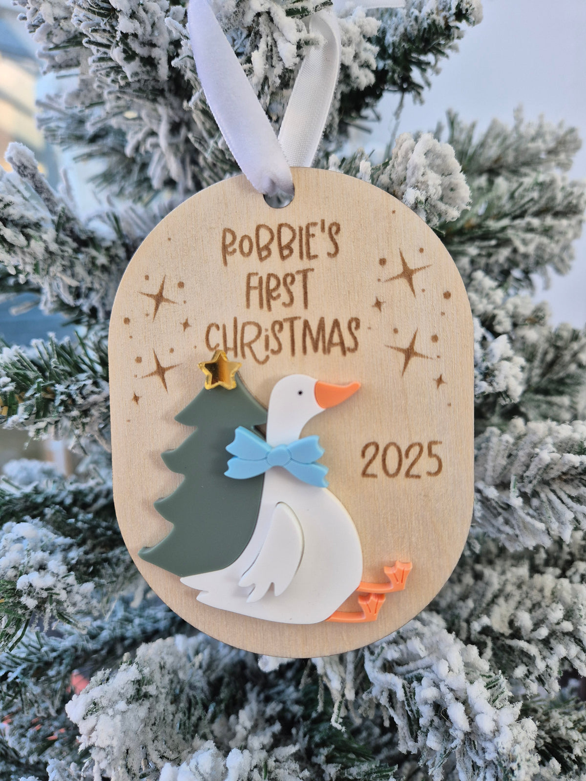 Baby's First Christmas Hanging Ornament - Personalised Silly Goose Tree Decoration