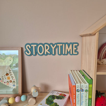 Double Layer 'Storytime' Wall Sign - Hand-painted Wooden Phrase - READY MADE Choice of Colours