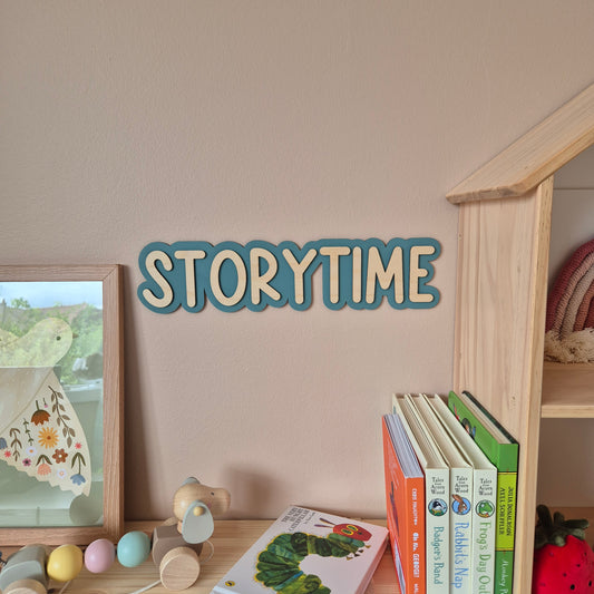 Double Layer 'Storytime' Wall Sign (Play Font) - Hand-painted Wooden Phrase