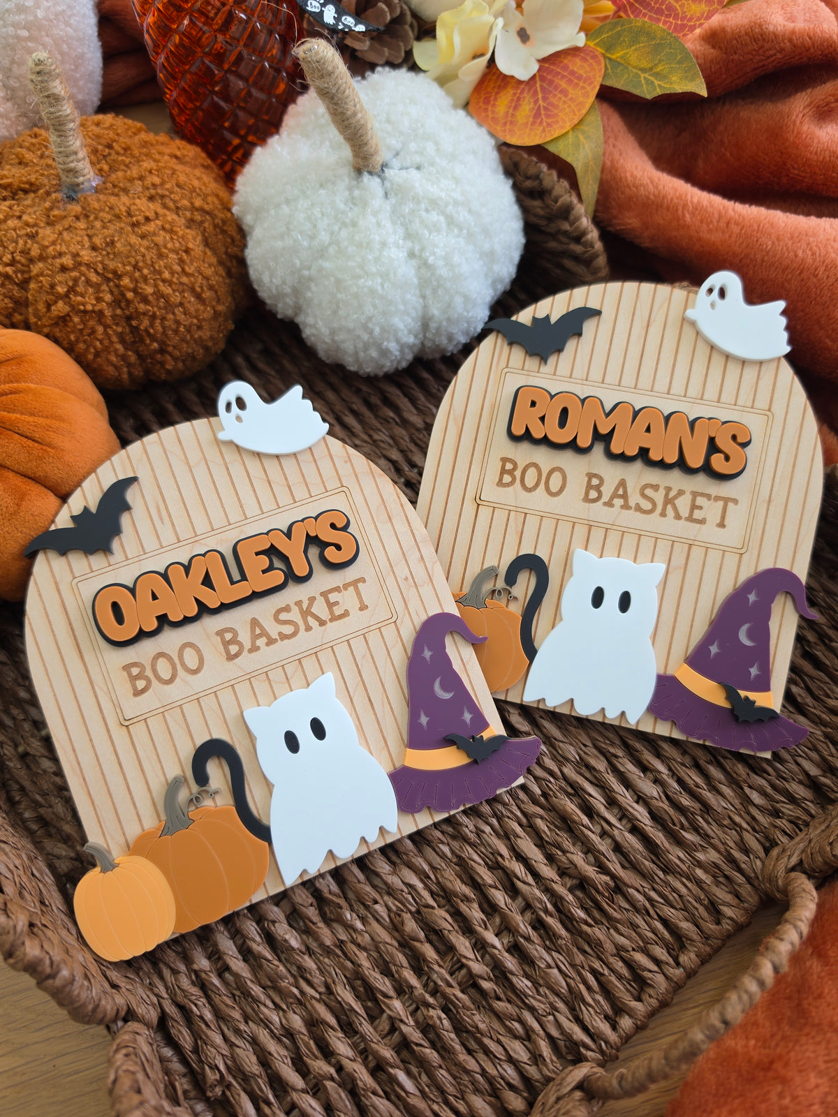 Spooky Cute Interchangeable Crate and Boo Basket Plaque - Dark Theme