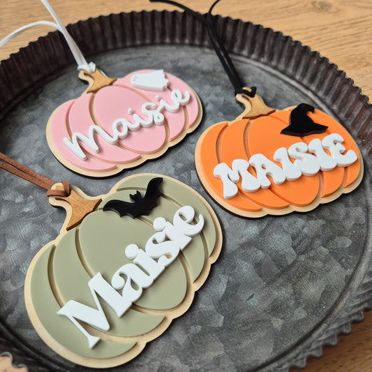 Personalised Pumpkin Boo Basket Name Tags | Wooden and Acrylic Decoration