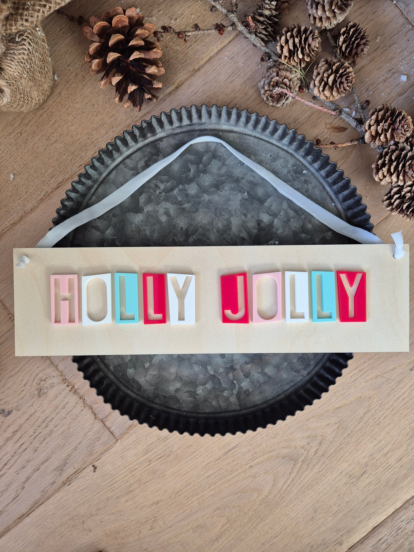 Holly Jolly Retro Acrylic and Wooden Hanging Sign