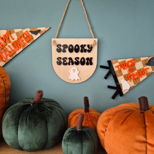Spooky Season Hanging Sign | Wooden and Acrylic Halloween Decor