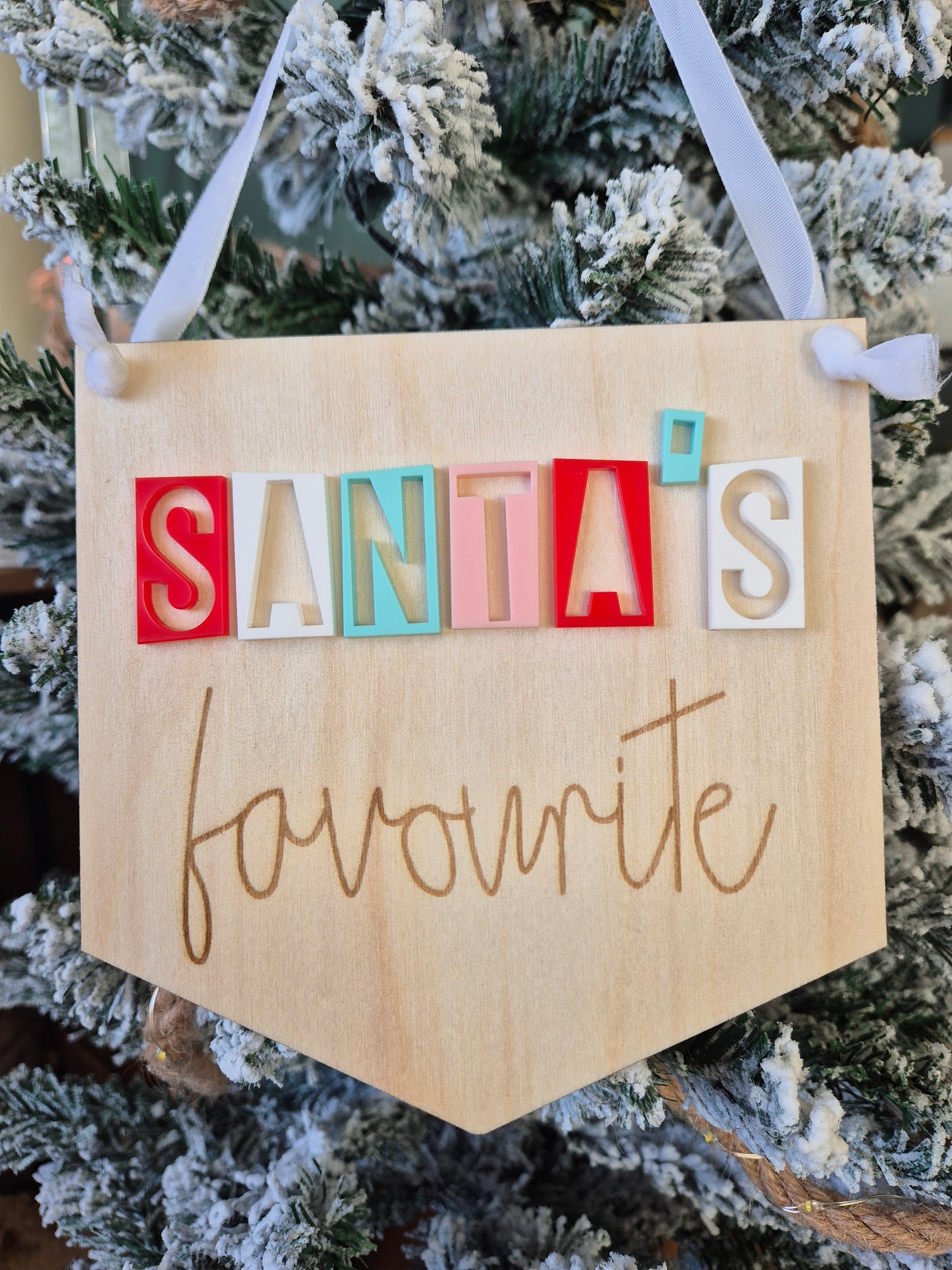 Santa's Favourite Retro Acrylic and Wooden Flag Sign